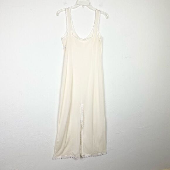 Vintage Vassarette Cream Ivory Lace Trim Slitted Back Hem Maxi Slip Dress Sz S - Picture 3 of 8